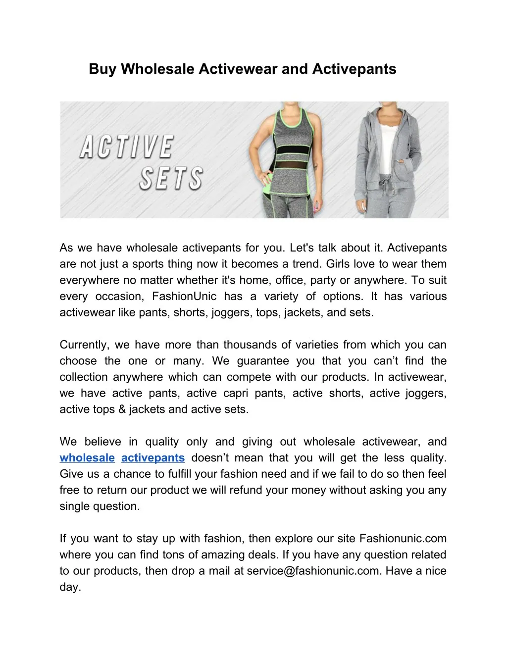 buy wholesale activewear and activepants