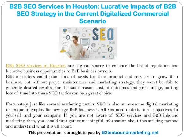 B2B SEO Services in Houston: Lucrative Impacts of B2B SEO Strategy in the Current Digitalized Commercial Scenario