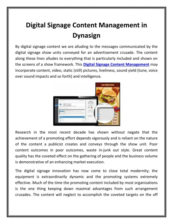 Digital Signage Content Management in Dynasign