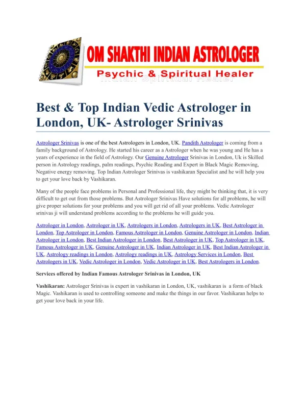 Best & Top Indian Vedic Astrologer in London, UK