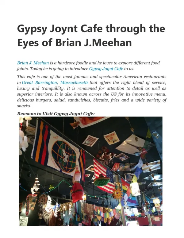 Gypsy Joynt Cafe through the Eyes of Brian J. Meehan