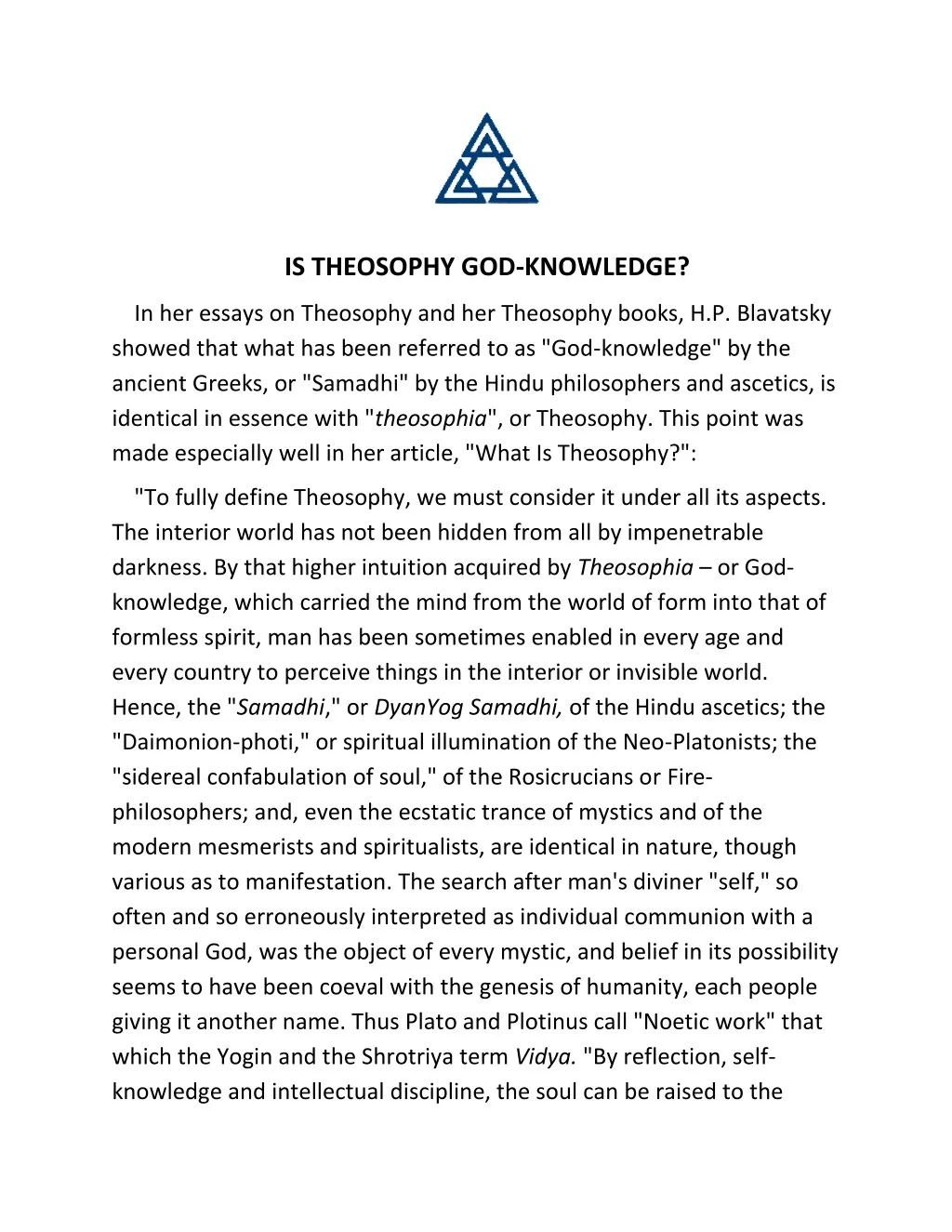 is theosophy god knowledge