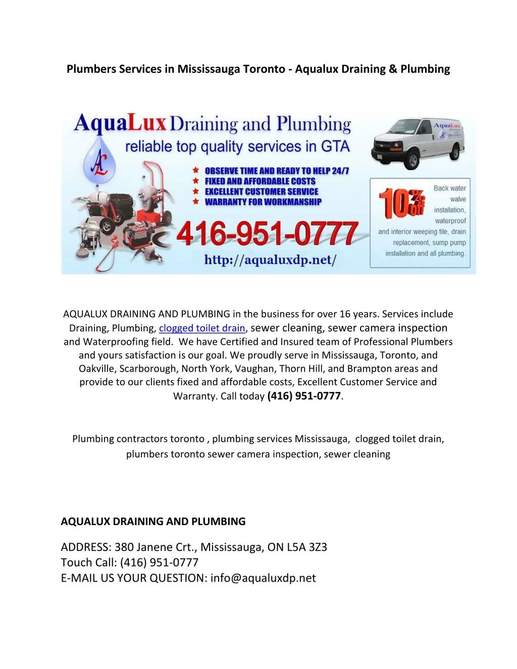 plumbers services in mississauga toronto aqualux