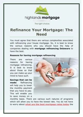Refinance Your Mortgage: The Need - slide 1