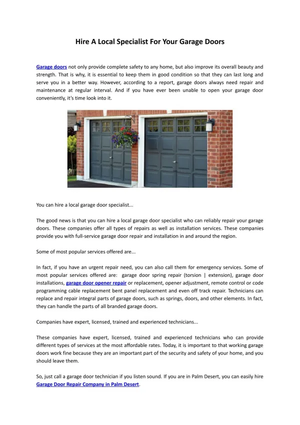 Hire A Local Specialist For Your Garage Doors