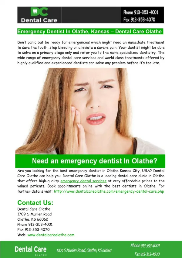 Emergency Dentist In Olathe - Dental Care Olathe