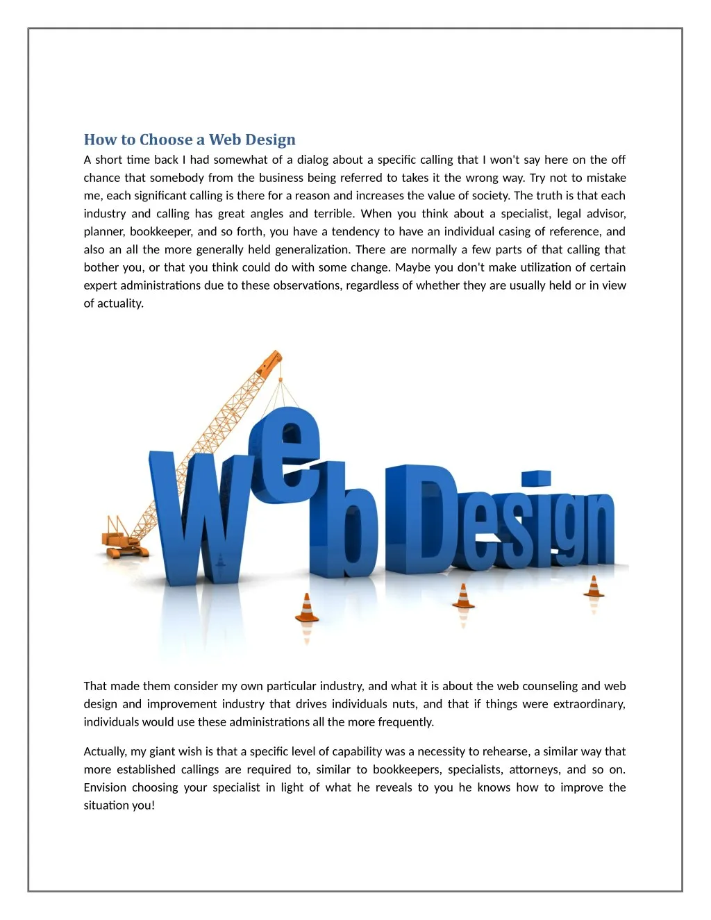 how to choose a web design a short time back