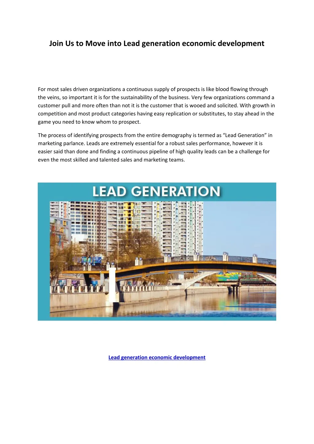 join us to move into lead generation economic