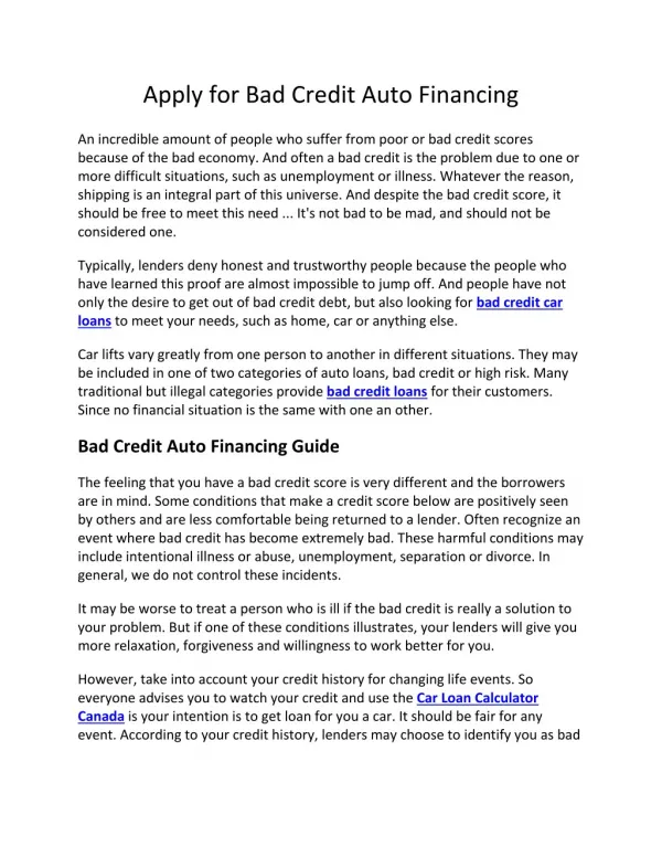 Apply for Bad Credit Auto Financing