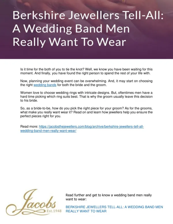 Berkshire Jewellers Tell-All: A Wedding Band Men Really Want To Wear