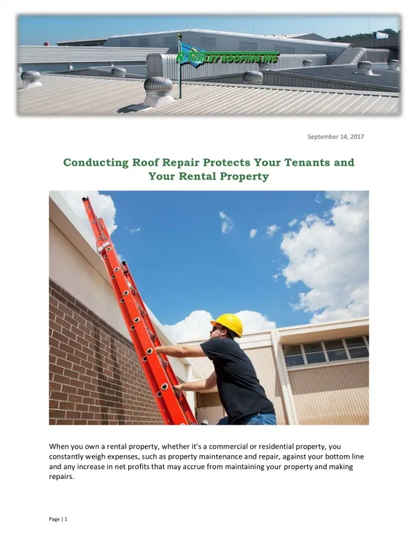 Conducting Roof Repair Protects Your Tenants and Your Rental Property