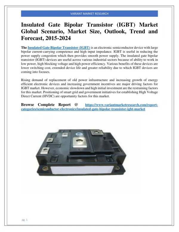 Insulated Gate Bipolar Transistor (IGBT) Market Global Scenario, Market Size, Outlook, Trend and Forecast, 2015-2024