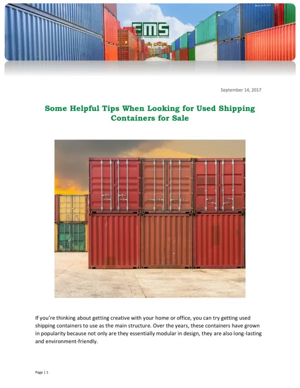 Some Helpful Tips When Looking for Used Shipping Containers for Sale