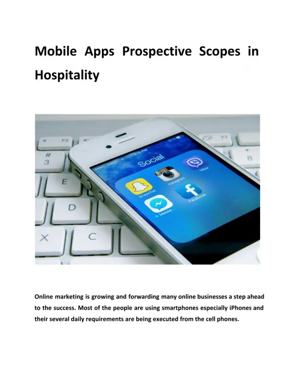 Mobile Apps Prospective Scopes in Hospitality