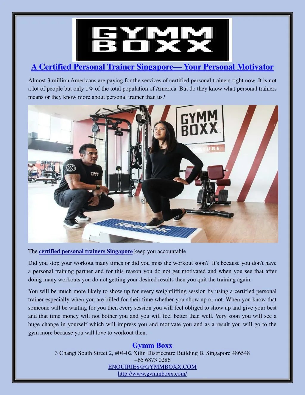 a certified personal trainer singapore your