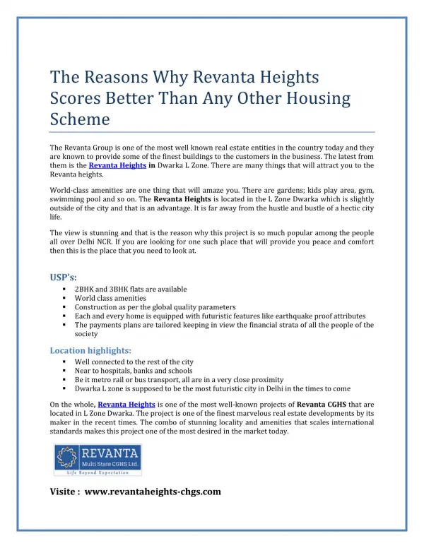Revanta Heights - Better Than Any Other Housing Scheme
