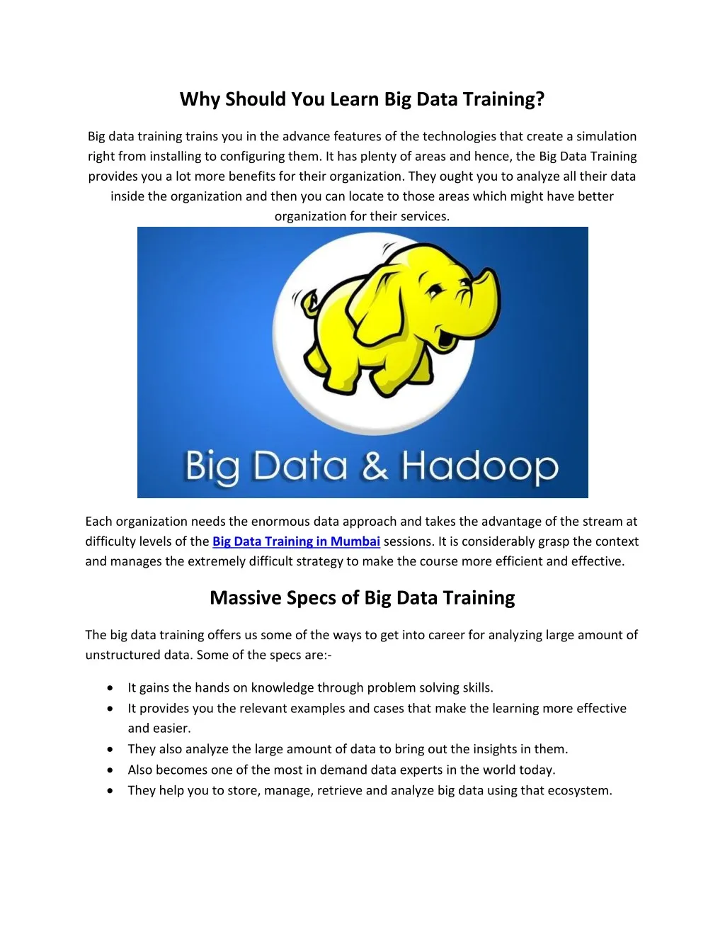 why should you learn big data training