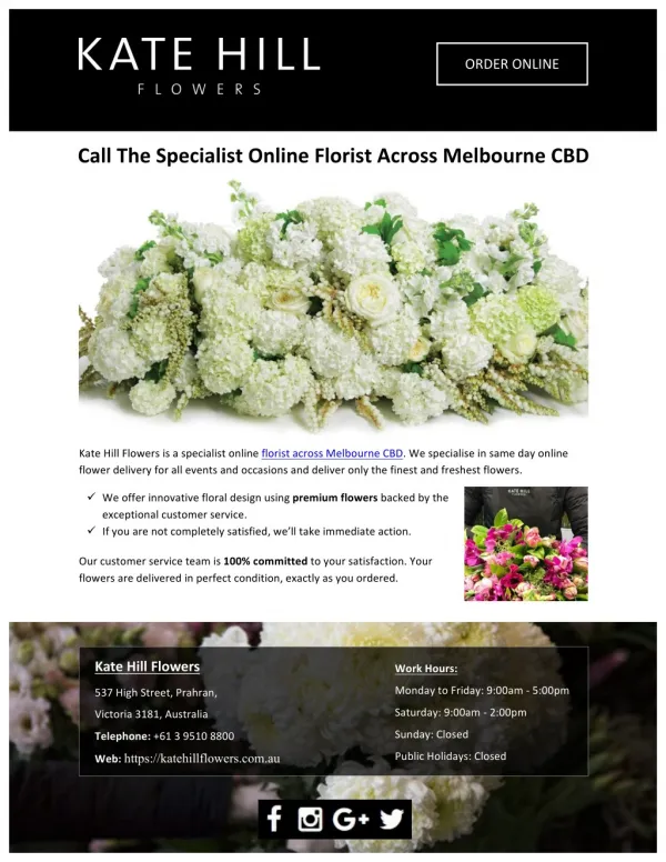 Call The Specialist Online Florist Across Melbourne CBD