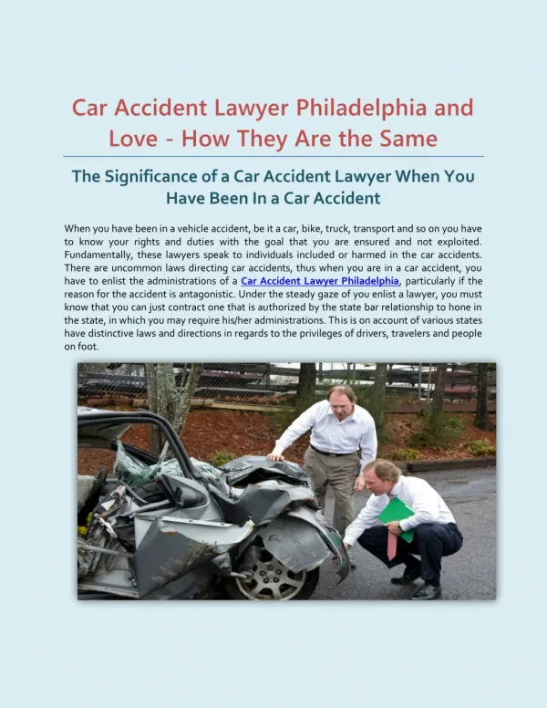 Car Accident Lawyer Philadelphia and Love - How They Are the Same