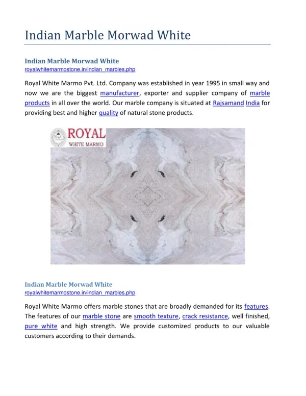 Indian Marble Morwad White