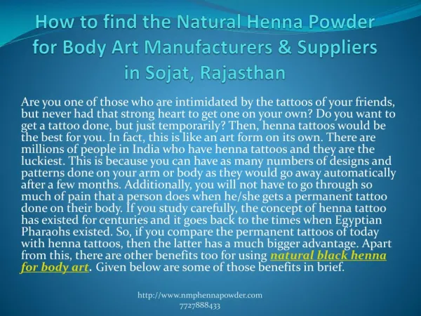 How to find the Natural Henna Powder for Body Art Manufacturers & Suppliers in Sojat, Rajasthan