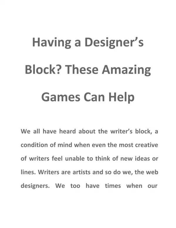 Having a Designer’s Block? These Amazing Games Can Help