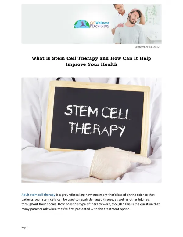 What is Stem Cell Therapy and How Can It Help Improve Your Health