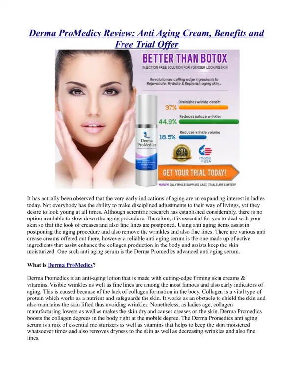 Derma ProMedics Review: Anti Aging Cream, Benefits and Free Trial Offer