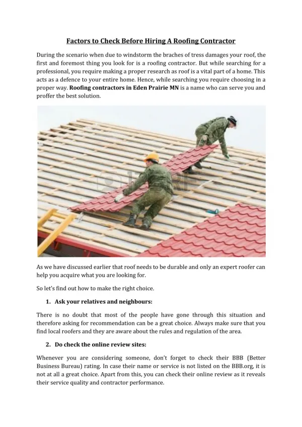 Factors to Check Before Hiring A Roofing Contractor