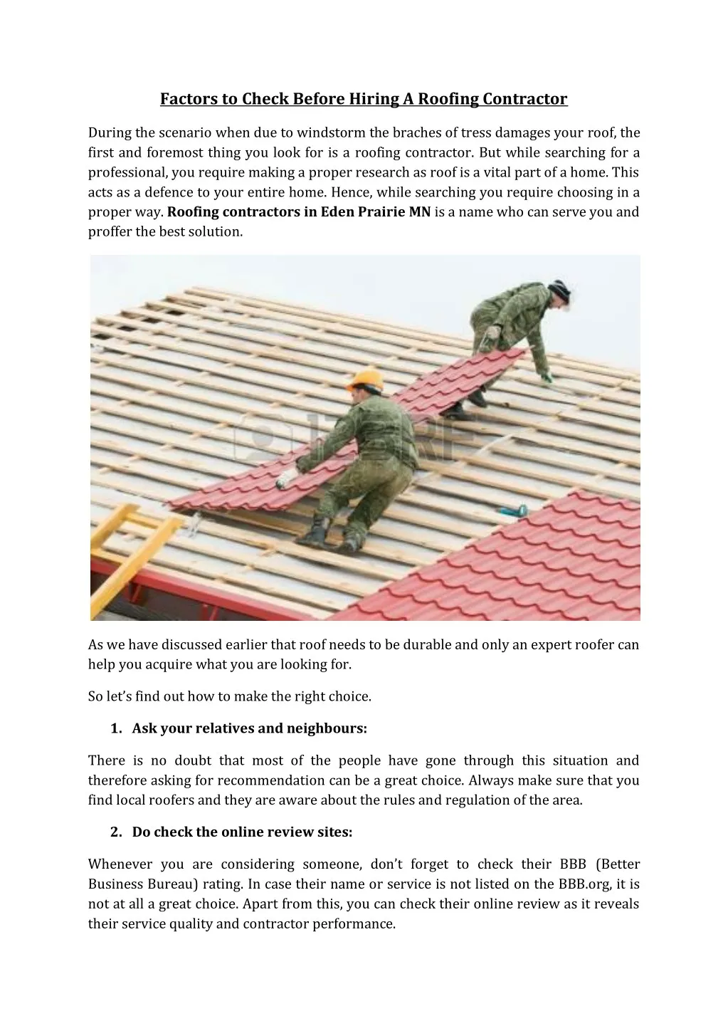 factors to check before hiring a roofing