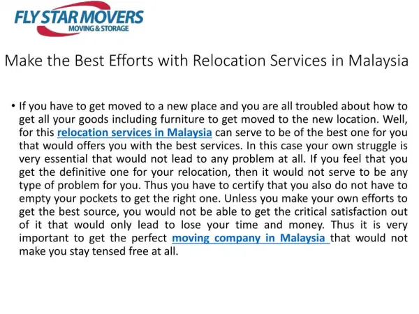 Make the Best Efforts with Relocation Services in Malaysia