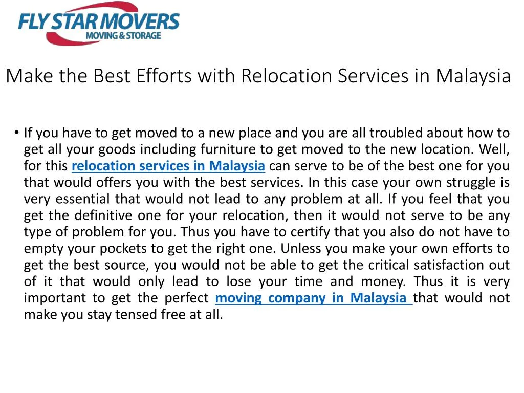 make the best efforts with relocation services in malaysia