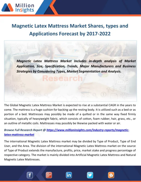 Magnetic Latex Mattress Market Shares, types and Applications Forecast by 2017-2022