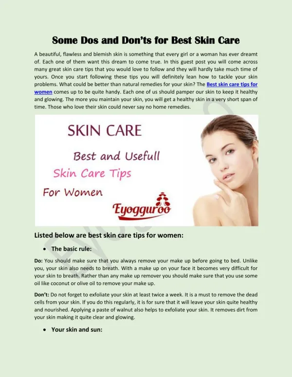 Some Dos and Don’ts for Best Skin Care