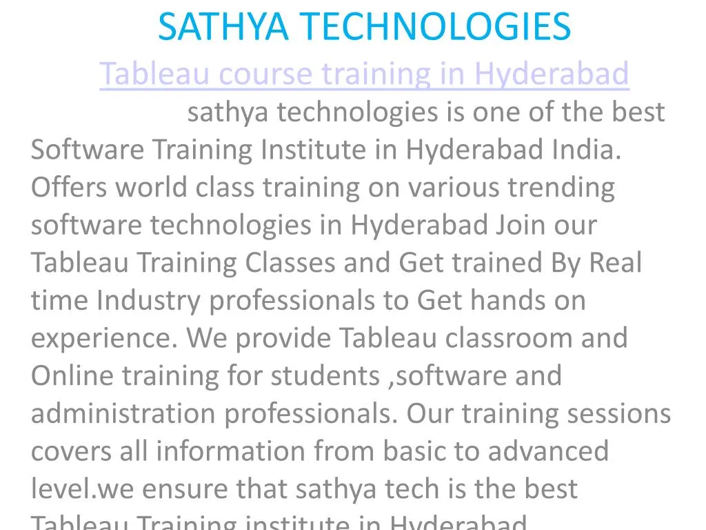sathya technologies tableau course training in hyderabad