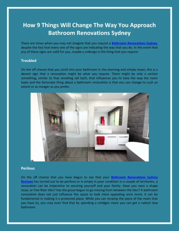 How 9 Things Will Change The Way You Approach Bathroom Renovations Sydney