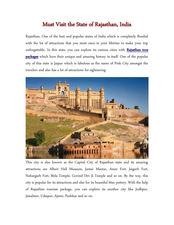 Must Visit the State of Rajasthan, India