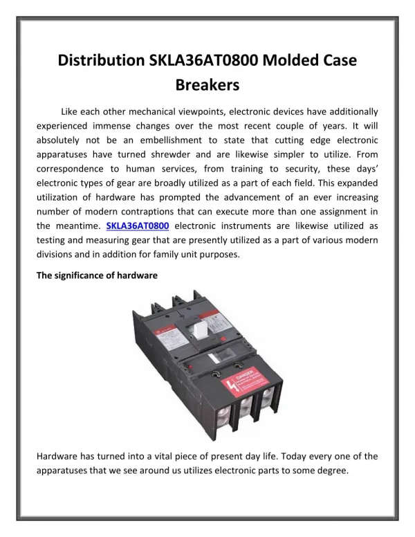 Distribution SKLA36AT0800 Molded Case Breakers