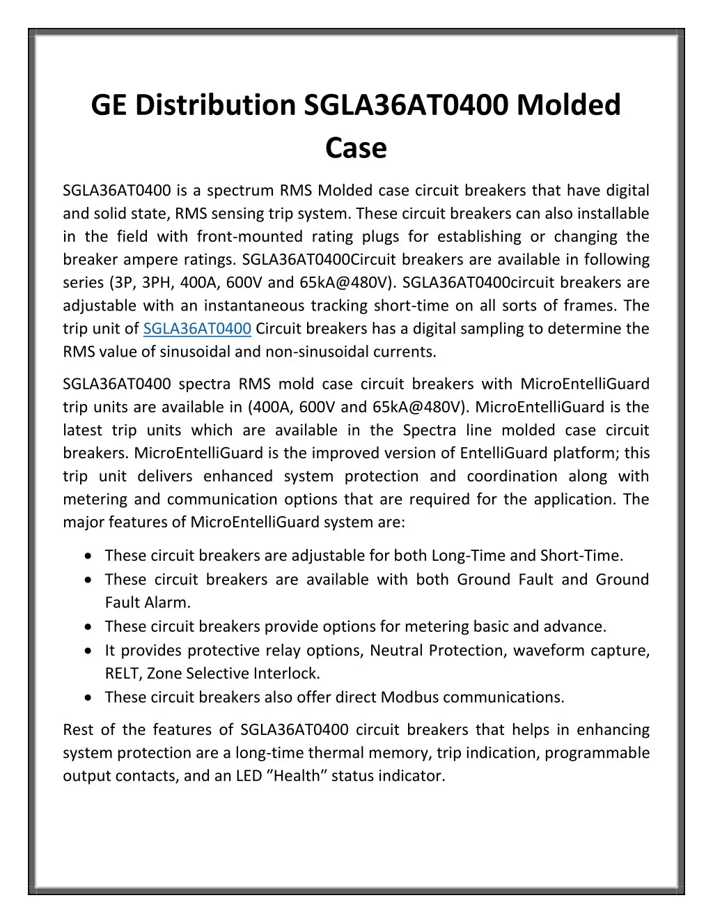 ge distribution sgla36at0400 molded case