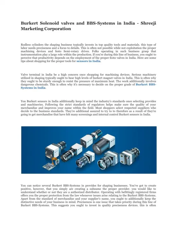 Burkert Solenoid valves and BBS-Systems in India