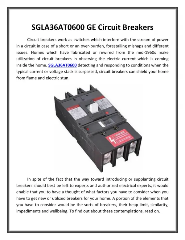 SGLA36AT0600 GE Circuit Breakers