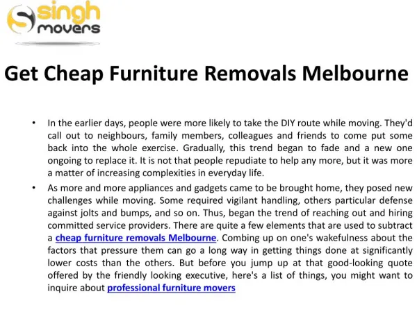 Get Cheap Furniture Removals Melbourne