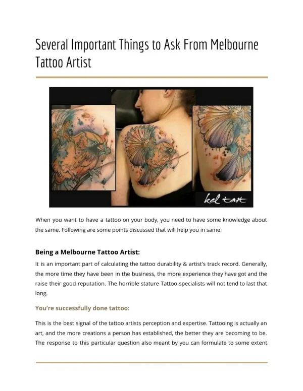 Several Important Things to Ask From Melbourne Tattoo Artist