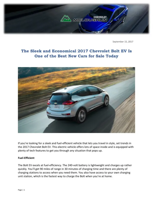The Sleek and Economical 2017 Chevrolet Bolt EV Is One of the Best New Cars for Sale Today