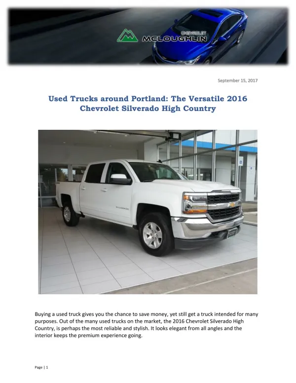 Used Trucks around Portland: The Versatile 2016 Chevrolet Silverado High Country