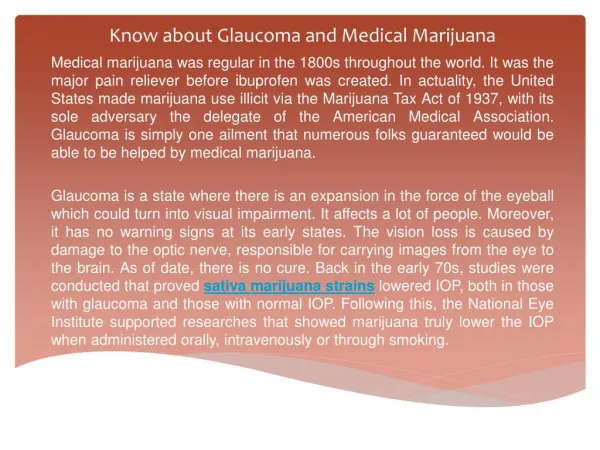 Know about Glaucoma and Medical Marijuana