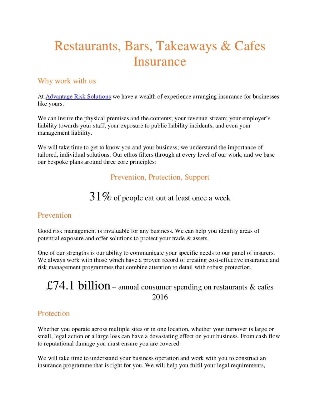 restaurants bars takeaways cafes insurance