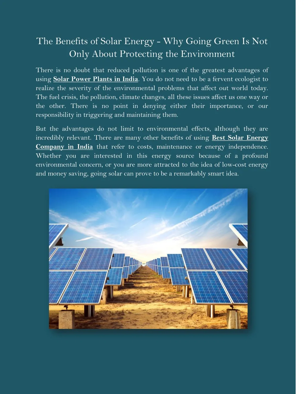 the benefits of solar energy why going green