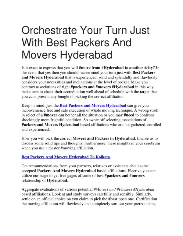 Orchestrate Your Turn Just With Best Packers And Movers Hyderabad
