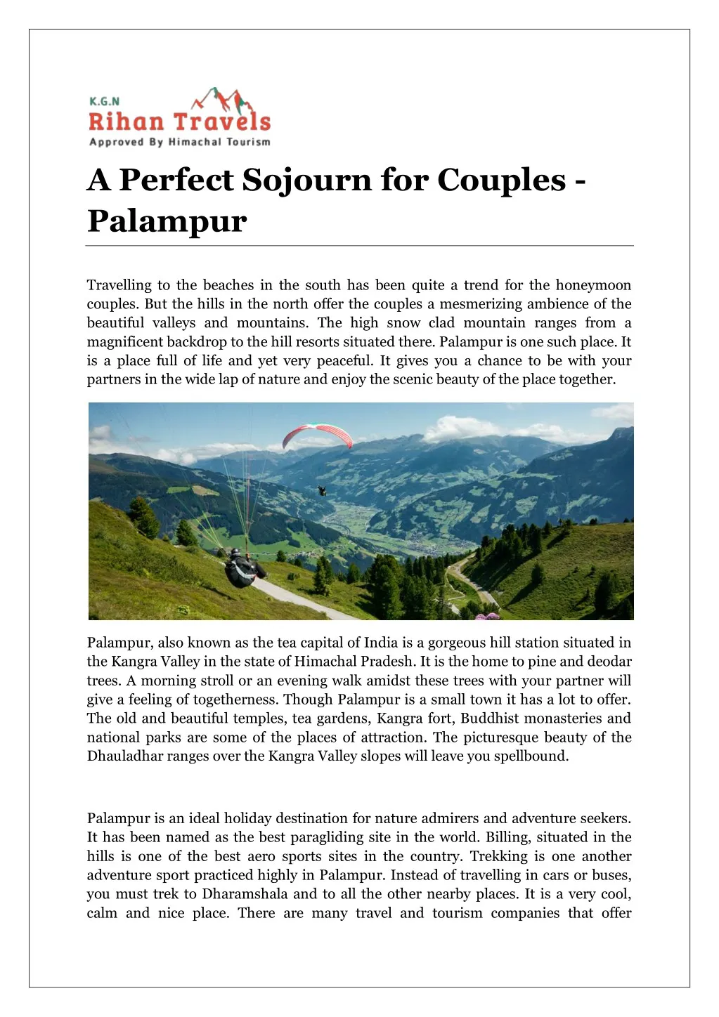 a perfect sojourn for couples palampur